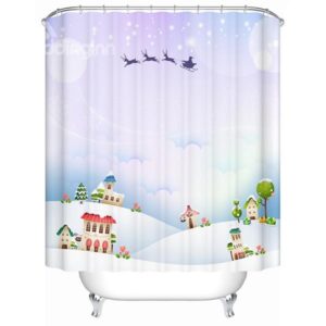 Brisk Concise Houses and Flying Deers Shower Curain