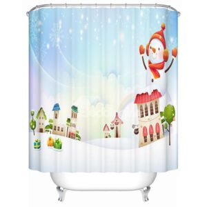 Sweet Concise Snowman and Houses Shower Curain