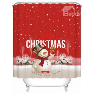 Vibrant Festive Snowman with Christmas Present Shower Curain