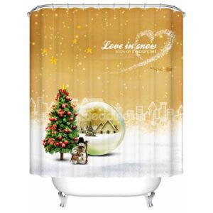 Fabulous Peaceful City with Christmas Trees and Snowman Shower Curain