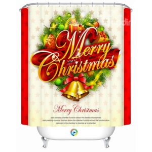 Brisk Festive Christmas Tree Decor with Presents and Bells Shower Curtain
