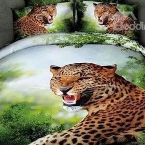 Howling Leopard Print Cotton Green 4-Piece Duvet Cover Sets