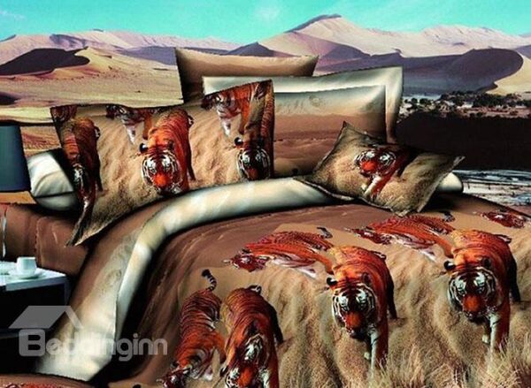 Vigorous Tigers Wandering in Grass Print 4-Piece Duvet Cover Sets