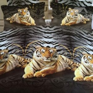 Vigorous Crouches Tigers Print Polyester 4-Piece Duvet Cover Sets