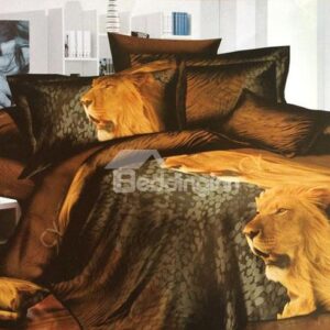 Strong Lions Print European Style 4-Piece Polyester Duvet Cover Sets