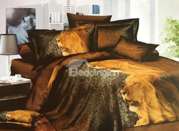 Strong Lions Print European Style 4-Piece Polyester Duvet Cover Sets