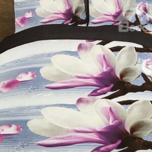 Elegant Lilac Magnolia Print Polyester 4-Piece Duvet Cover Sets