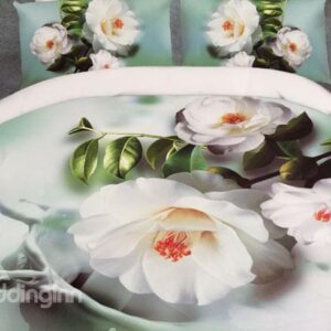 Pure White Flowers Print Polyester 4-Piece Duvet Cover Sets