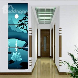 Gorgeous Lotus in Clear Blue Night Sky Canvas 3-Panel Wall Art Prints