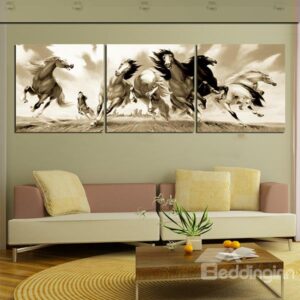 Classical Vintage Galloping Horses Canvas 3-Panel Wall Art Prints
