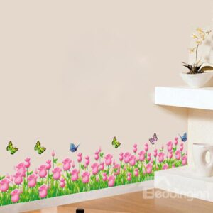 Beautiful Tulips and Butterfly Skirting Line Removable Wall Stickers