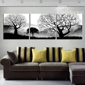 Classical Black and White Leafless Trees Canvas 3-Panel Wall Art Prints