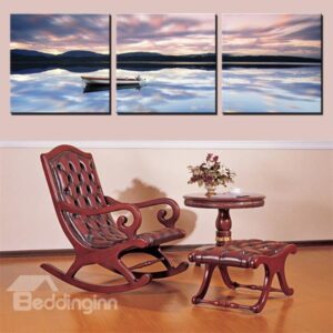 Amazing Quiet Lake and Hills in Distance in Dusk Canvas 3-Panel Wall Art Prints