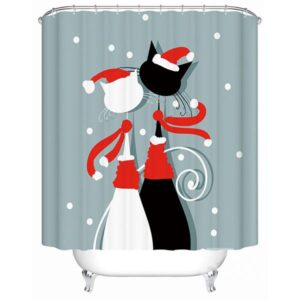 Adorable Lovely Cartoon Christmas White and Black Cats Shower Curtain