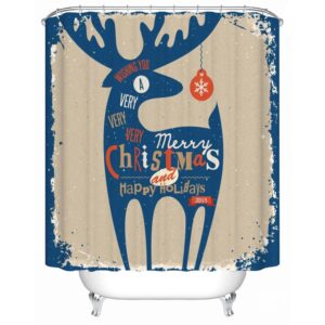 Creative Design Dark Bule Christmas Deer Shower Curain