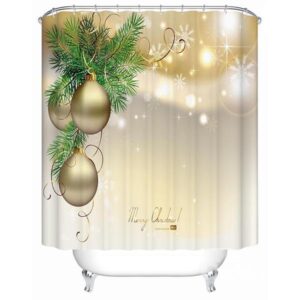 Fancy Concise Christmas Tree and Golden Baubles Shower Curain