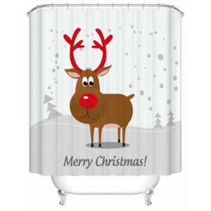 Cute Adorable Cartoon Christmas Deer Shower Curain