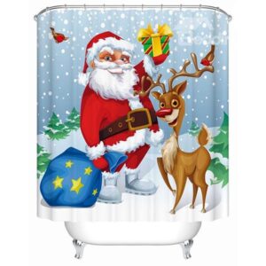 Adorable Sweet Santa and Cute Deer Shower Curain