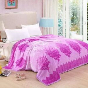 Super Warm Trees Print Pink Polyester Blanket