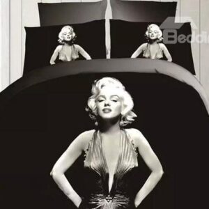 Fancy Marilyn Monroe Print Black Polyester 4-Piece Duvet Cover Sets