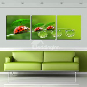 Creative Ladybug Under Umbrella 3-Panel Canvas Wall Art Prints