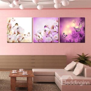 Gorgeous Flowers and Butterfly 3-Panel Canvas Wall Art Prints