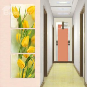 Beautiful Yellow Tulips Entrance 3-Panel Canvas Wall Art Prints