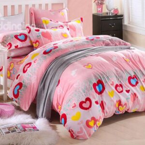 Garden of Love Heart Shape Pattern Kids 4-Piece Duvet Cover Set