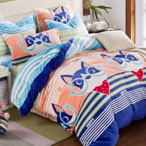 Super Cute Dog Wearing Glasses Pattern Flannel Kids Duvet Cover Set
