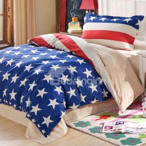 100% Cotton Stars and Stripes Pattern Kids Duvet Cover Set