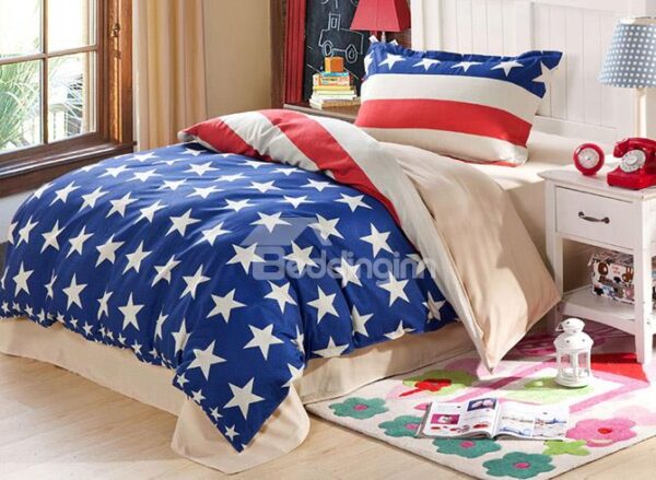 100% Cotton Stars and Stripes Pattern Kids Duvet Cover Set