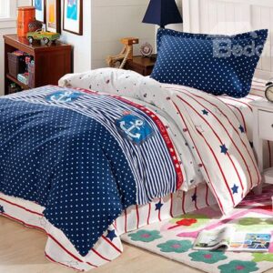 100% Cotton Polka Dot and Stripes Pattern Kids Duvet Cover Set