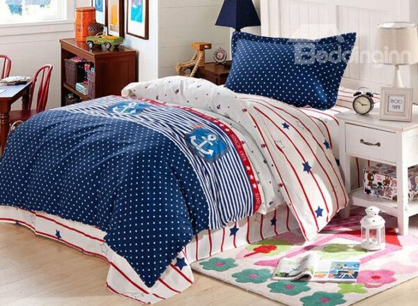 100% Cotton Polka Dot and Stripes Pattern Kids Duvet Cover Set