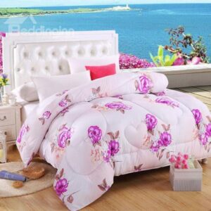 Graceful Rosy Flowers Design Fluffy Polyester Quilt