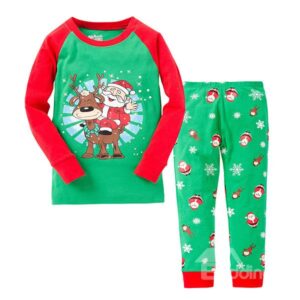 Bouncy Santa and Reindeer Print Kids Christmas Pajamas