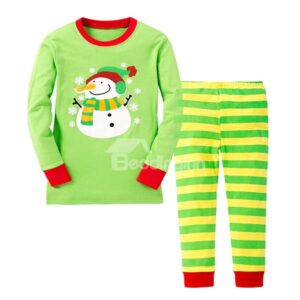 Cute Snowman and Stripes Pattern Kids Pajamas