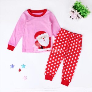 Pink Santa and Polka Dot Pattern Kids Pajamas