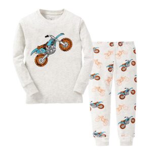 Pure Cotton Light Gray Motorcycle Print Kids Pajamas