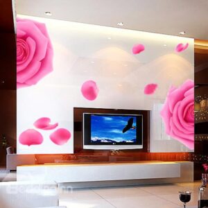 Romantic Extra Large Roses and Petal Bedroom TV Background Removable Wall Sticker