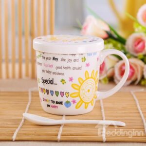 Home and Office Use Sunflower and Letters Ceramic Coffee Cup with Lid