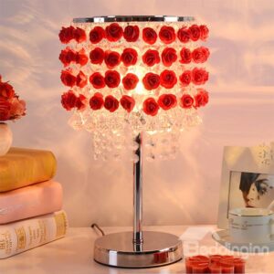 Gorgeous 3D Roses and Crystal Strings Decoration Bedroom Table Lamp Gifts Ideas