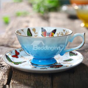 European Style Butterfly Pattern Coffee Cup with Saucer