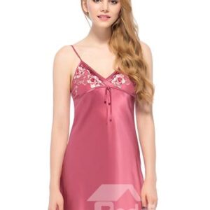 Slim Flower Trim Bust Double Spaghetti Straps Chemise
