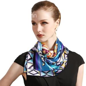 Popular Flower and Geometric Print Mulberry Silk Square Scarf