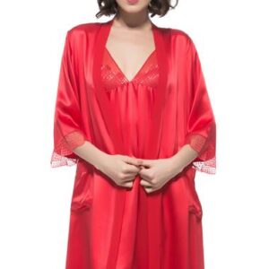 Half Sleeves Mulberry Silk Swing Robe and Chemise Set