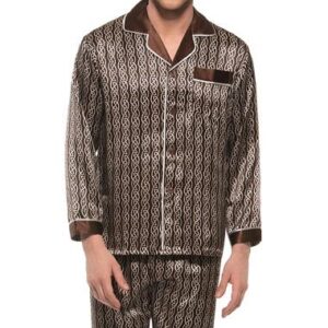 Soft and Comfy Men's Long Sleeve Silk Lapel Pajamas Set
