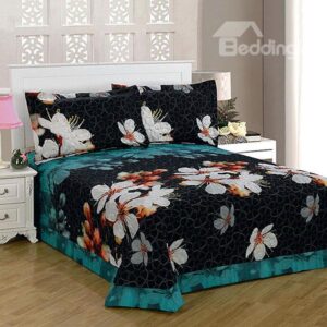 White Wintersweet Print 3-Piece Polyester Bed in a Bag