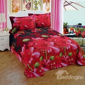 Red Azalea Print Super Comfy 3-Piece Polyester Bed in a Bag