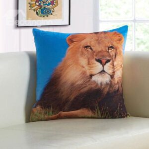 Powerful 3D Lion Print Plush Throw Pillow