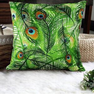Luxury Green Peacock Feathers Print Plush Throw Pillow Case